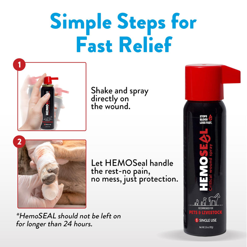 Seal 2.8oz Hemostatic Wound Spray for Pets & Livestock | Rapid Bleeding Control for Dogs Cats Horses Farm Animals Single Use