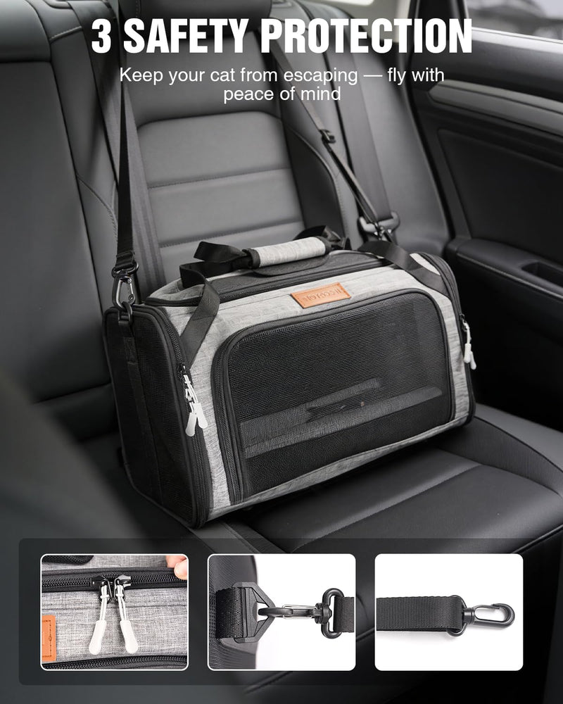 PETUX Top and Side Expandable Pet Carrier for Small Pets Up to 10 lb - 17 x 11 x 9.5 in, Underseat, Soft-Sided Airline Approved Cat Dog Carrier, with Safety Buckle and Anti-Scratch Mesh - Grey - PawsPlanet Australia