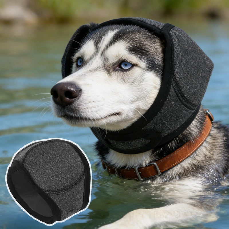 1Pcs Dog Ear Defenders - Dog Snood Swim Ear Protectors,Waterproof & Comfort Dogs Noise Cancelling Ear Muff Adjustable Pet Snood Ear Covers for Anxiety Relief,Swimming,Grooming (Gray, M, 14-19inch)