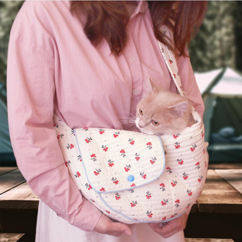 Floral Pet Carrier Sling, Breathable Cotton Dog Purse Carrier, Hand-Free Travel Puppy Purse for Small Dog 5-15 lbs, Cat Sling Chest, Per Mom Dad Gifts(White, Large) White - PawsPlanet Australia