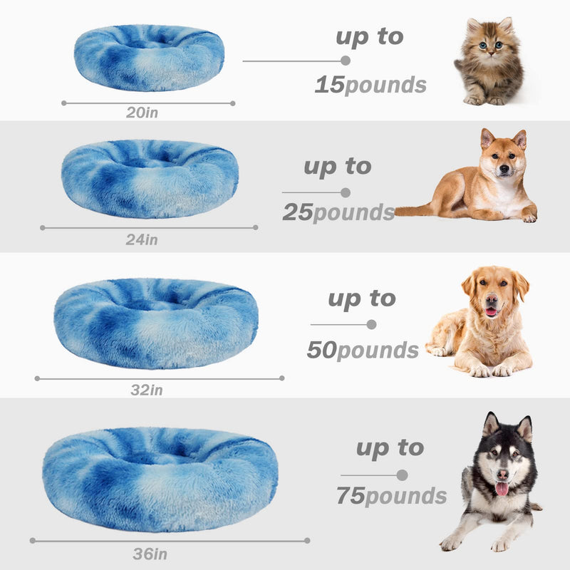 Patas Lague Calming Dog Bed for Medium Dogs, Fluffy Soft Cozy Cat Bed, Faux Fur Anti-Anxiety Plush Washable Pet Donut Cuddler for All Seasons 24IN, Blue M:24x24INCH Gradient Blue - PawsPlanet Australia