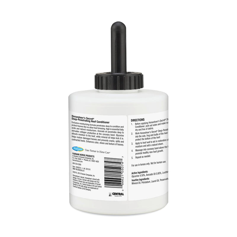 Farnam Horseshoer's Secret Deep-Penetrating Hoof Oil for Horses, Conditions Dry Hooves, Prevents Cracks, Splits & Contracted Heels, Contains Avocado, Glycerine & Mineral Oils, Fast Absorbing, 32 Oz 32 Ounces - PawsPlanet Australia