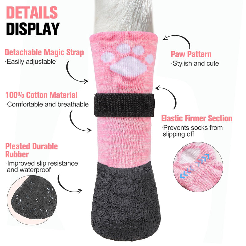 BEAUTYZOO Anti Slip Dog Socks Boots, Dog Shoes for Hot/Cold Pavement Snow Rain Days,Waterproof Grip Dog Booties Paw Protector for Hardwood Floor, Prevent Licking for Small Medium Large Senior Old Dogs Pink Small/Medium