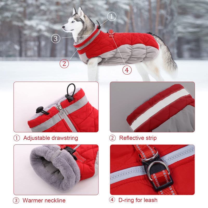 Lelepet Warm Dog Winter Coat Dog Coat Dog Cold Weather Coats Windproof Reflective Turtleneck Fleece Dog Jacket with Harness Thick Dog Fleece Vest XLarge Dog Coat, Dog Coats for Small Medium Large Dogs X-Large Red - PawsPlanet Australia