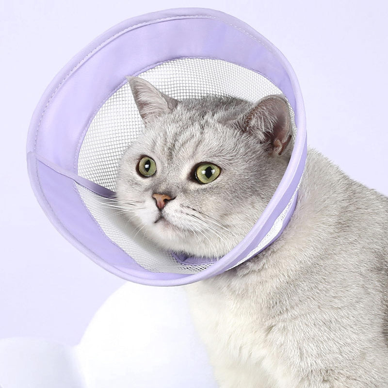 Cat Cone Collar Soft,Adjustable Breathable Cat Neck Cone After,Air Mesh Recovery Collar to Stop Licking, Purple (Size M: 17-23cm Neck)