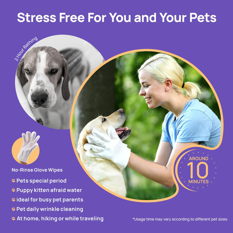 HICC PET Cleaning Deodorizing Glove Wipes for Dogs & Cats, Vet Recommended Hypoallergenic Hydrating & Nourish Fur Pet Grooming Glove Wipes, Pet Bathing Wipes for Horse Coat Care, 20pcs Rose Scent 20 PCS - PawsPlanet Australia