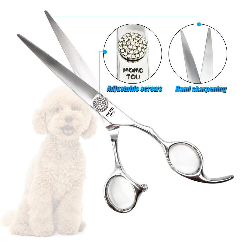 Professional Straight Dog Grooming Scissors with Simulation Diamond 440C Stainless Steel Polished Pet Cat Hair Cutting Shears for Groomers and Home users 7'' - PawsPlanet Australia