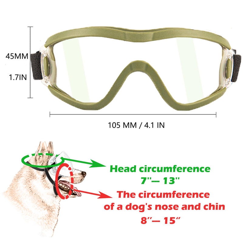 Small Dog Sunglasses with Adjustable Strap UV Protection, Winproof Puppy Sunglasses, Suitable for Dogs Eyes Protection，Soft Dog Goggles Transparent Green-S