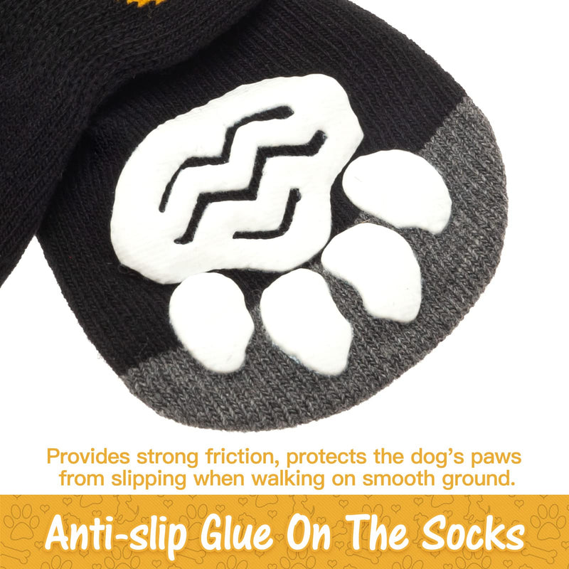 Non Slip Dog Socks with Grippers to Prevent Licking Paws for Hardwood Floors - Anti Slip Shoes 3 Pairs Booties Winter Boots Paw Protectors for Small to Large Senior Dogs Prevent Scratching L - Paw width 3.13 in Black