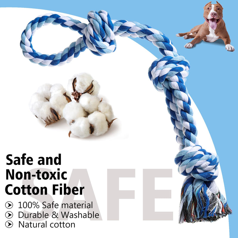 Dog Rope Toys Indestructible Dog Toys, Dog Chew Toys for Aggressive Chewers, Tough Puppy Teething Chew Toys for Boredom, Dental Cleaning Tug of War Dog Toy, Great for Small to Large Breed Blue - PawsPlanet Australia