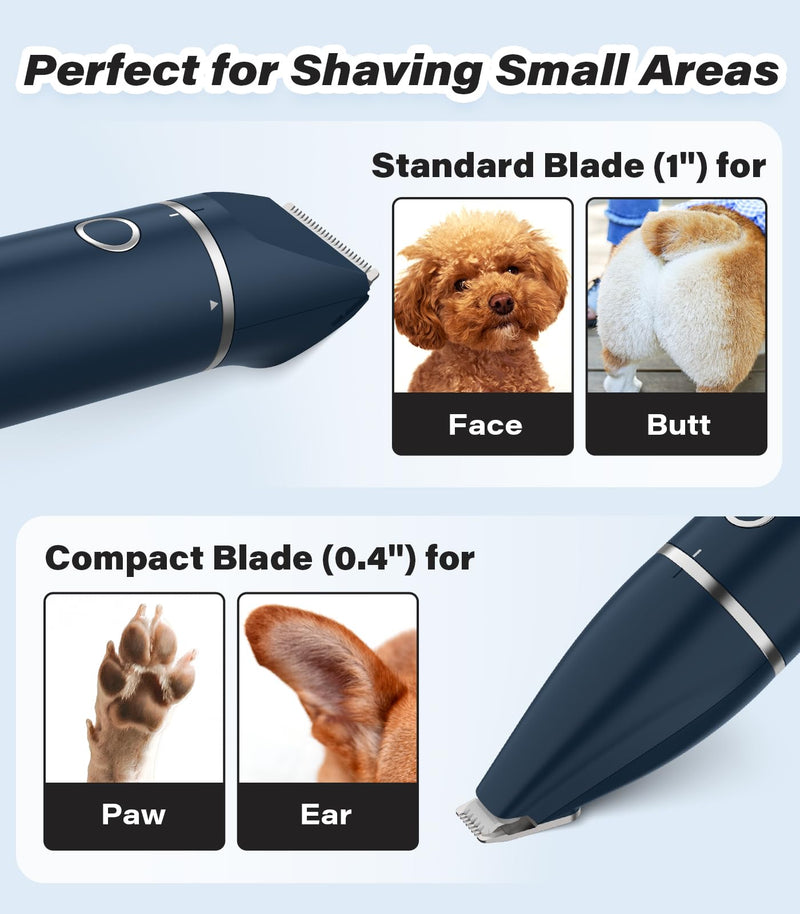 Casfuy Cordless Hair Trimmer, Low Noise Grooming Clipper for Dogs Cats & Small Pets, USB Rechargeable, Double Blades for Trimming Hair Around Paws, Eyes, Ears, Face, Rump German Blue - PawsPlanet Australia