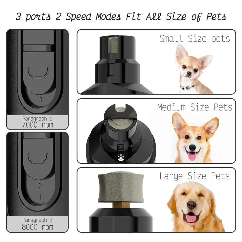K&K Dog Nail Grinder with 2 LED Light for Large Medium Small Dogs Professional 2-Speed Powerful Electric pet Nail Clipper which Gentle and Painless Paws Grooming & Smoothing Tool (Black) Black - PawsPlanet Australia