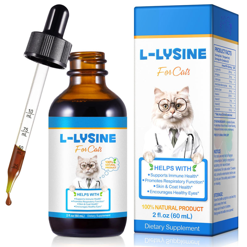 Lysine for Cats, Cat L-lysine Supplement Support Immune for Feline Respiratory, Sneezing, Runny Nose, Eye Function, Helps Strengthen Natural Defenses - Chicken Flavor 60ml 1PCS