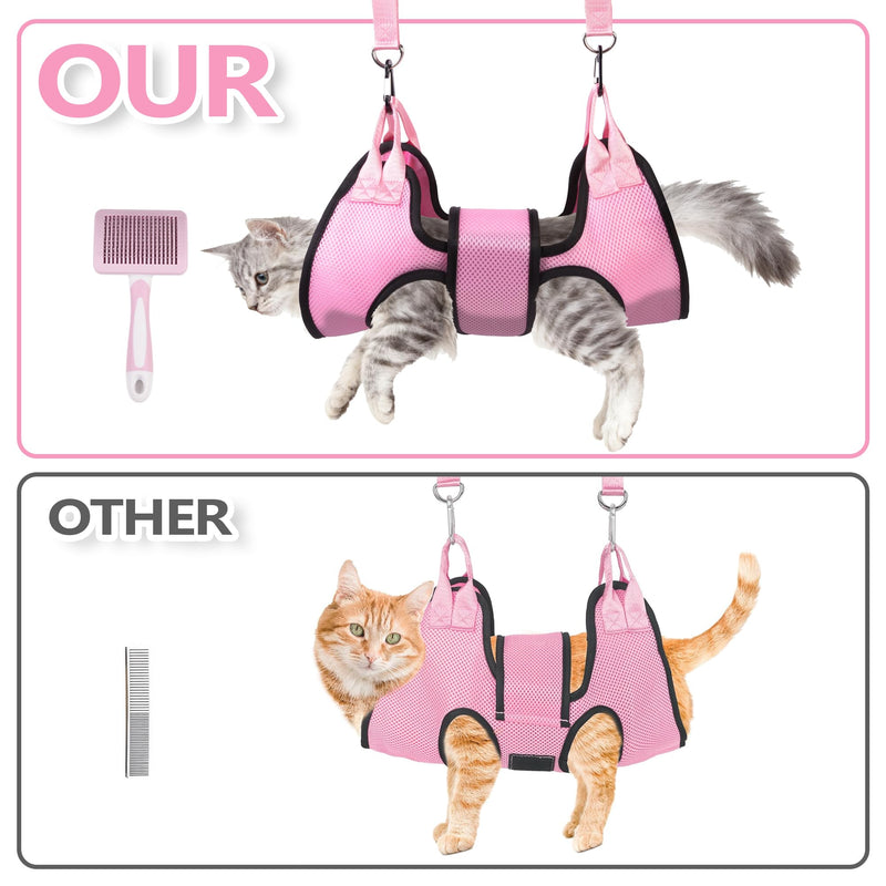 Dog Grooming Hammock, Cat/Small Dog Hammock for Nail Trim, Hanging Harness for Claw Care,Grooming Sling Holder Hanger with Thick Fabric Neck Support Wide Strap Restraint(Pink,xs) Pink - PawsPlanet Australia