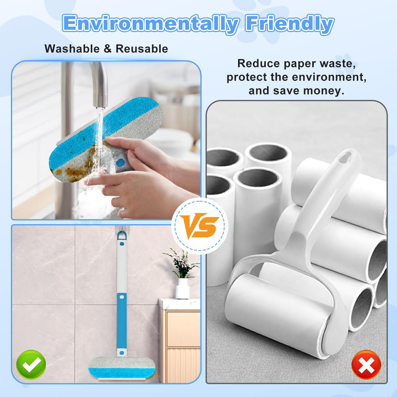 Multifunctional Pet Hair Remover tool, 4 in 1-Reusable Washable Long Handle Dog&Cat Fur Hair Remover for Furniture,Carpet,Couch,Clothes,Bedding,Car,Window,Better than Lint Rollers, with 2 Scrapers - PawsPlanet Australia