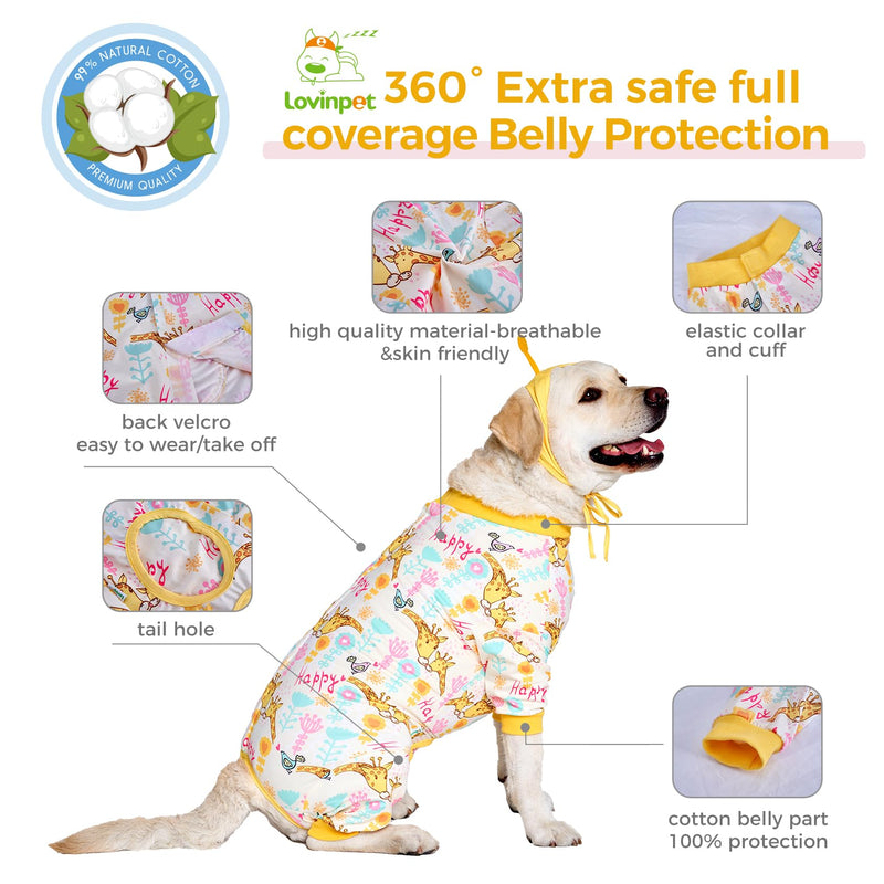 LovinPet Dog Recovery Suit - Medium Large - Professional Large Dog Recovery Suit Abdominal Wound Surgical Clothes Post-Operative Vest E-Collar Alternative Recovery,Giraffe,Yellow,3XL 3XL Yellow collar/Yellow - PawsPlanet Australia