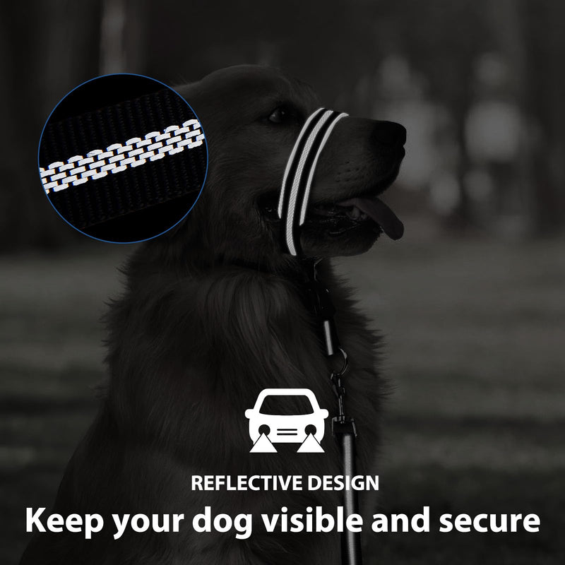 BARKLESS Dog Head Collar, Reflective Head Halter for Small Medium Large Dogs with Soft Padding, No Pull Mouth Harness with Training Leash, Adjustable Muzzle Leash for Gentle Walking M (Snout 9-11 '') Black - PawsPlanet Australia