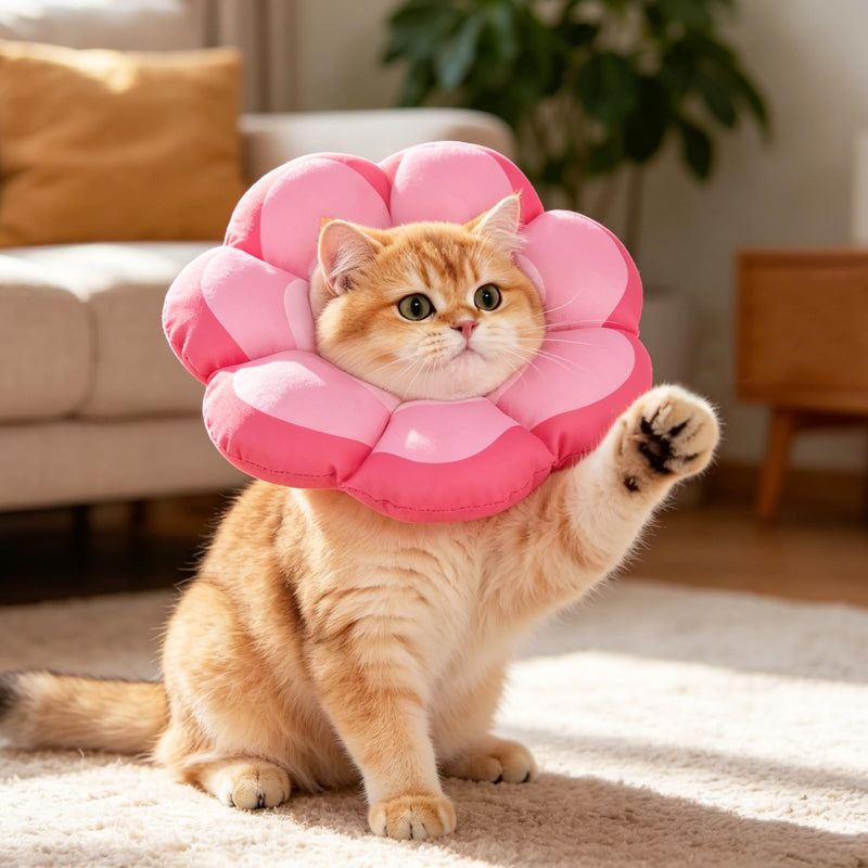 PUPTECK Cat Cone Collar Soft, Adjustable Collar Protective Recovery Alternative, Comfortable Elizabethan Flower Pet Collar Lightweight Stop Licking Neck Cone for Cats After Surgery, Pink S