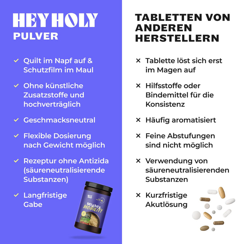 HEY HOLY Premium Joint Powder Dogs Mighty Mobility Green-Lipped Mussel Dog Joint & Bone Protection for Dogs 200 g Supports Joint Pain & Preventive Alternative to Joint Tablets