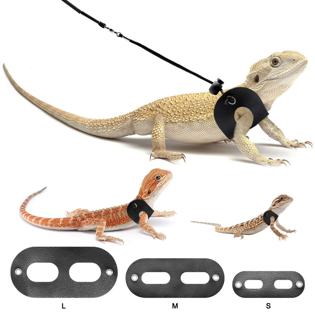 BWOGUE Bearded Dragon Harness and Leash Adjustable Leather Lizard Reptiles Harness Leash for Amphibians and Other Small Pet Animals (S,M,L,3 Pack) Harness with leash