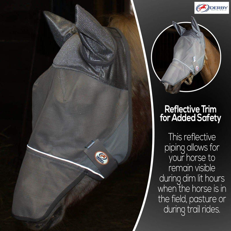 Derby Originals Reflective Mesh Fly Mask with 1 Year Warranty Includes Ears and Nose Cover - PawsPlanet Australia