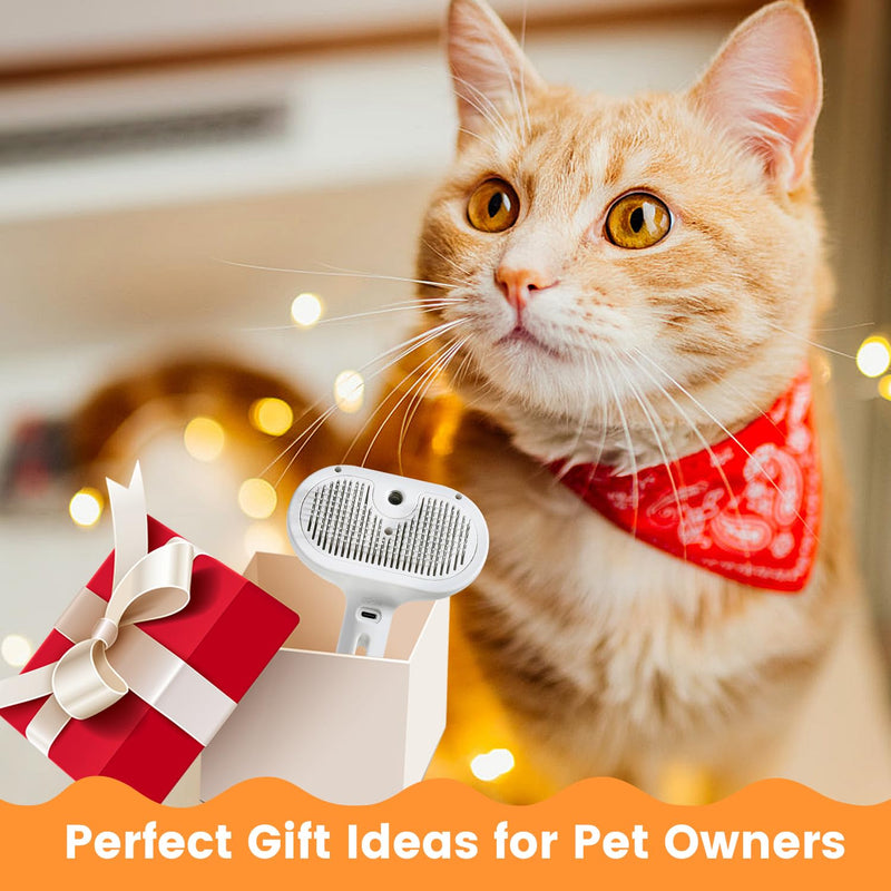 Cat Steam Brush for Shedding, Steamy Cat Brush for Long & Short Haired Cats & Dogs, Spray Cat Brush for Pet Grooming, Self-Cleaning Pet Hair Removal Comb with Water Tank - PawsPlanet Australia