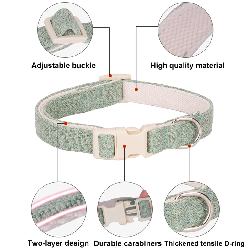 Cotton Hemp Dog Collar with Leash, Soft Adjustable Dog Collars with Plastic Safety Buckle, Cute Heavy Duty Pet Collar for Small Medium Large Dogs S Gray - PawsPlanet Australia