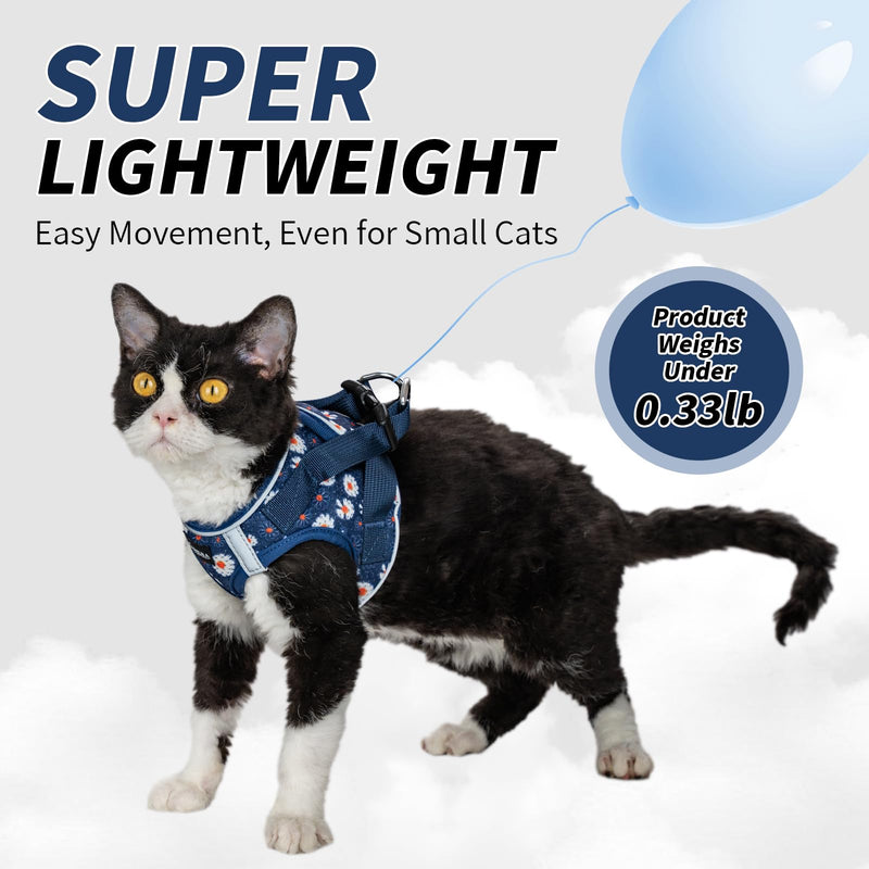 Soft Mesh Cat Harness and Leash Set for Walking,Escape Proof No Choke Step in Kitten Vest Harness,Reflective Ajustable Puppy Vest for Traveling Blue M (Chest:15"-17")