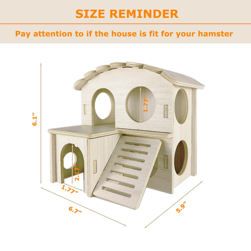 Hamster Hideout Cage Accessories - Hamster House and Habitat Wooden Hide Hut with Climbing Ladder and Platform for Dwarf Gerbils and Mouse Mice Rat Other Small Animals etc. B-Double storey house - PawsPlanet Australia