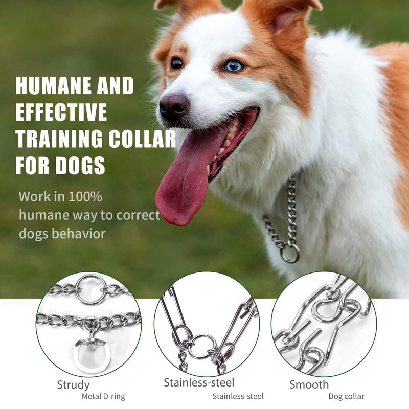 Stainless Steel Curved Prongs Dog Training Collar Adjustable Pet Pinch Collar for Dogs with The Swivel Ring 22in x 3.0mm (Neck Size up to 18in) M/L New M/L(18-23"Neck, 3.0mm)