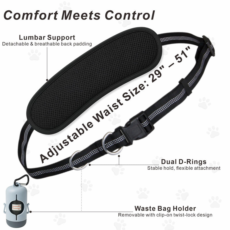Hands-Free Dog Leash for Dogs up to 130 lbs – Heavy-Duty, Shock-Absorbing Bungee Leash with Zipper Pouch, Dual Padded Handles & Adjustable Waist Belt for Running & Walking – Sky Blue - PawsPlanet Australia