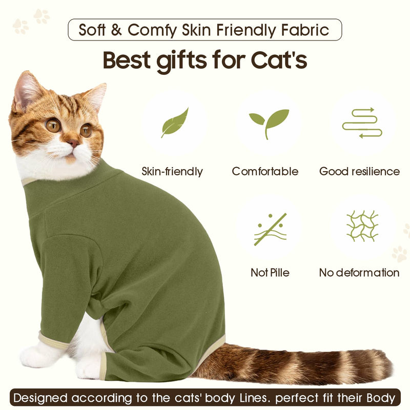 DENTRUN Cat Clothes for Hair Control with Hair Sticky Fabric - Soft Recovery Suit & Breathable Lint-Resistant Cat Sweater for Cats Only, Kitten Onesie Pajamas, XL, Army Green X-Large - PawsPlanet Australia