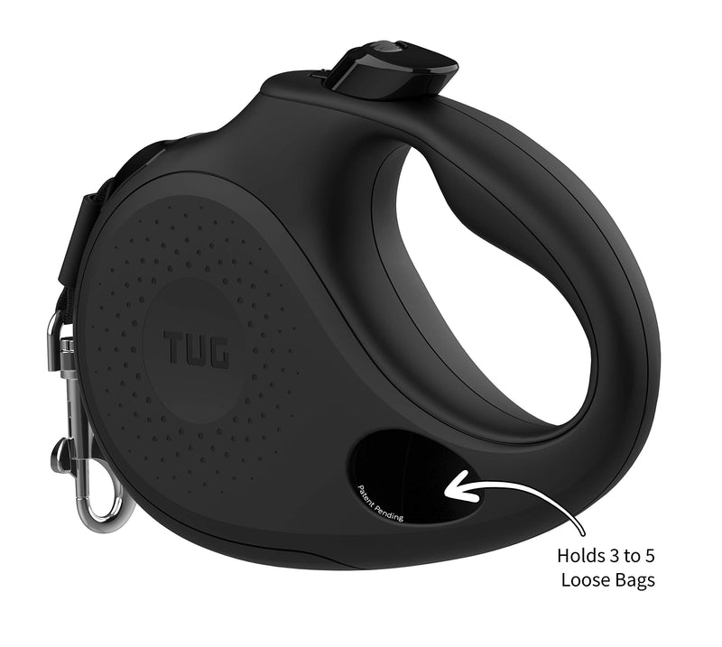 TUG Oval 360° Tangle-Free Retractable Dog Leash with Integrated Waste Bag Dispenser (Small, Black) Small