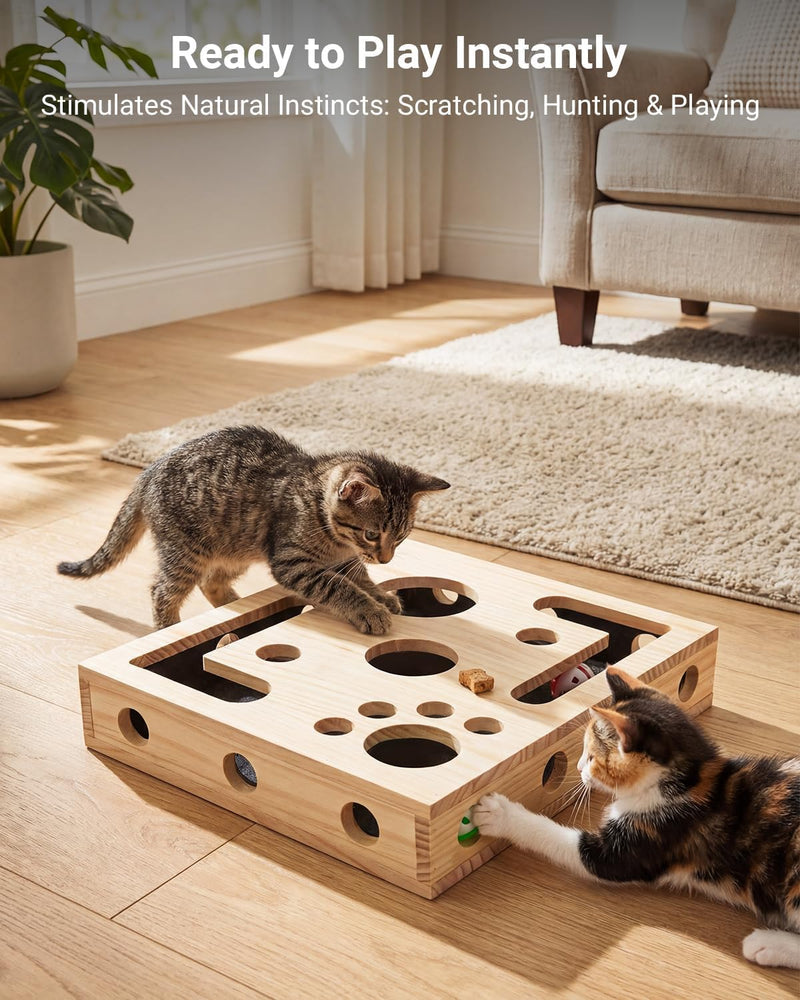 Cat Nail File Box with Interactive Cat Toys – 2026 Cats Nail File Enrichment Box Scratch Puzzle Toy for Indoor Cats, Natural Claw Care & Enrichment Activity with 3 Bell Ball(Random Color) - PawsPlanet Australia