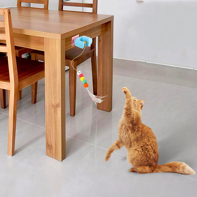 Interactive Hanging Cat Retractable String Toys for Indoor Kittens and Bored Adult Cats with 3 Flying Feathers, Automatic Electric Teaser for Enrichment and Chase, Rechargeable, Blue - PawsPlanet Australia