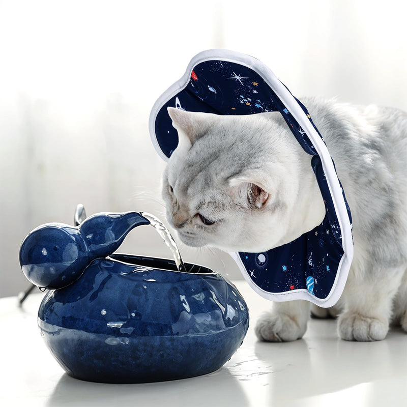 JunD Soft Cat Neck Collar, Adjustable Recovery Collar for Cats & Small Dogs, Prevents Licking After Surgery, Waterproof & Washable Material, M Planet