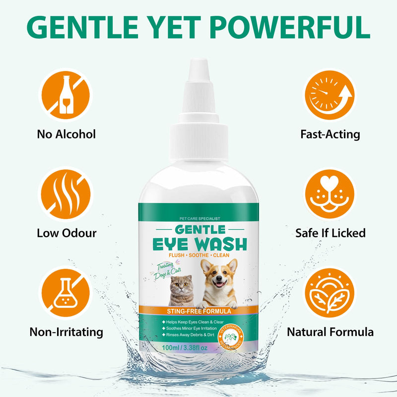 Dog Eye Drops 100ml, Eye Drops for Dogs and Cats, Relieve Eyes Itching & Irritation, Pink Eye & Allergies Symptoms, Effective Tear Stain Remover