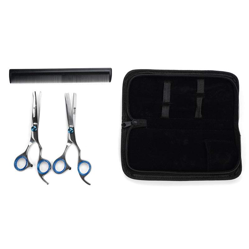 Professional Dog Grooming Scissors Kit Dog Scissors Set with Safety Round Tip, Curved Pet Cat Hair Cutting Trimming Grooming Shears, Also Include Thinning Scissor(Stainless Steel)(6 Inches)(2 Pieces)