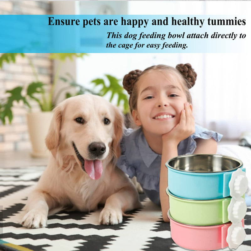 2 Pieces Crate Dog Bowl, Removable Stainless Steel Pet Kennel Hanging Food Water Feeder Bowl Cage Coop Cup for Puppy Medium Dog Cat Rabbit Ferret Bird (Blue,Green) Blue,Green