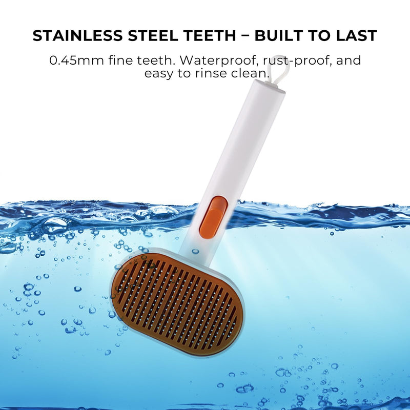 Cat Brush for Shedding with Release Button, Efficient Pet Hair Removal Tool for Indoor Cats & Dogs, Self-Cleaning Comb Grooming Brushes, White - PawsPlanet Australia