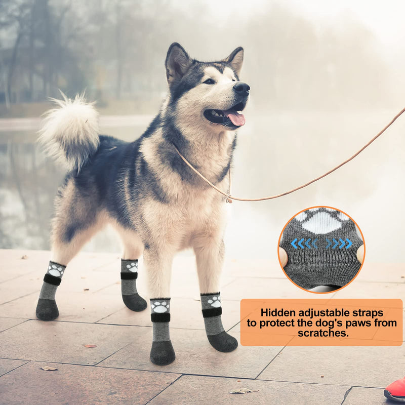 BEAUTYZOO Anti Slip Dog Socks Boots, Dog Shoes for Hot/Cold Pavement Snow Rain Days,Waterproof Grip Dog Booties Paw Protector for Hardwood Floor, Prevent Licking for Small Medium Large Senior Old Dogs Grey Small/Medium