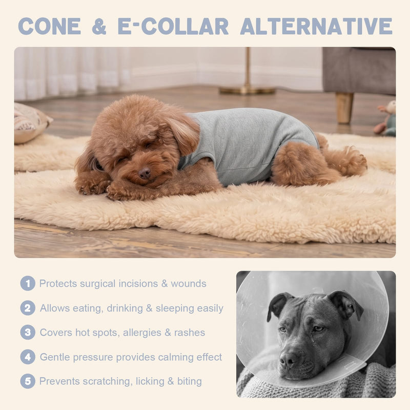 FEimaX Dog Surgery Recovery Suit Female Male Dog Onesie Surgical Bodysuit Soft Abdominal Wounds Protector Pet Shirt Cone E-Collar Alternative Puppy Post-Op Vest for Small Medium Dogs and Cats L Grey