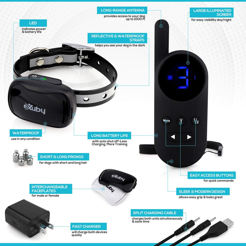 eXuby - Tiny Shock Collar for Small Dogs 5-15lbs - Smallest Collar on The Market - Sound, Vibration, & Shock - 9 Intensity Levels - Pocket-Size Remote - Long Battery Life - Water-Resistant - Black - PawsPlanet Australia