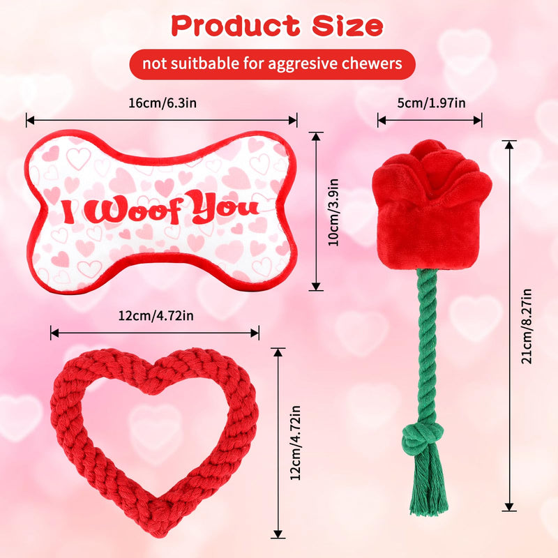 YUEPET Squeaky Valentine's Day Pet Toys 3 Piece Set,Interactive Rose Puzzle Toys, Soft Plush Heart-Shaped Rope Bone Dog Toy with Squeaker Crinkle Paper Puppy Chew Toys for Small Medium Dogs Teething - PawsPlanet Australia