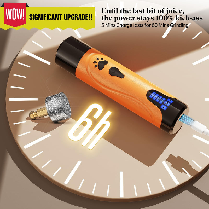 YABIFE Dog Nail Grinder, Dog Nail Trimmers and Clippers Kit, Super Quiet, Rechargeable, for Small Large Dogs Cats Toenail Claw Grooming,3 Speeds Summer Orange - PawsPlanet Australia