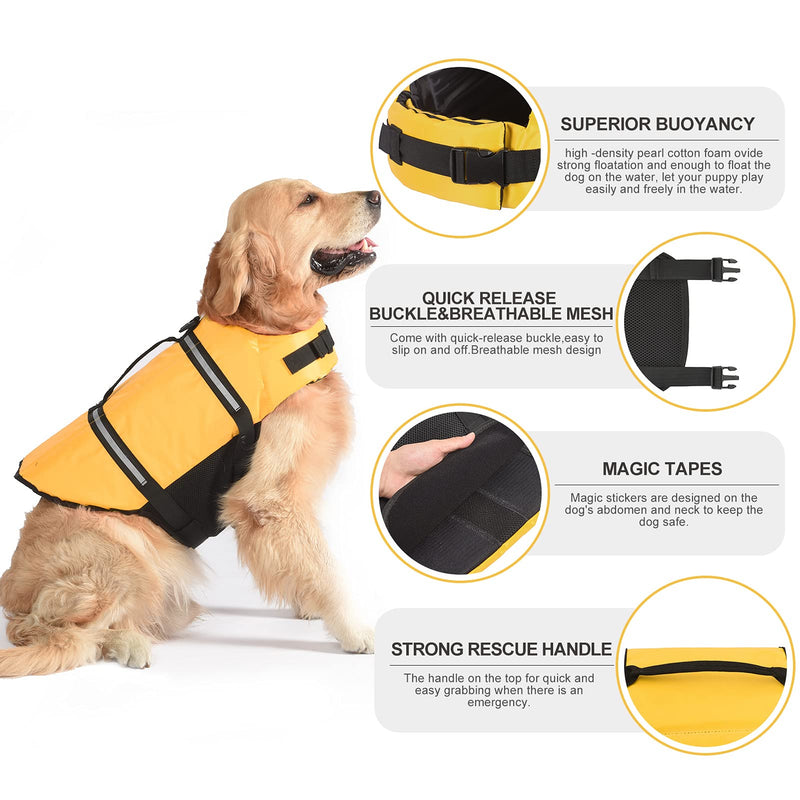 Dogcheer Dog Life Jacket, Ripstop Dog Life Vest with Reflective Stripes, Adjustable Puppy Life Jacket for Swimming High Buoyancy Dog Swim Flotation Vest for Small Medium Large Dogs(Yellow-XXS) XX-Small Yellow