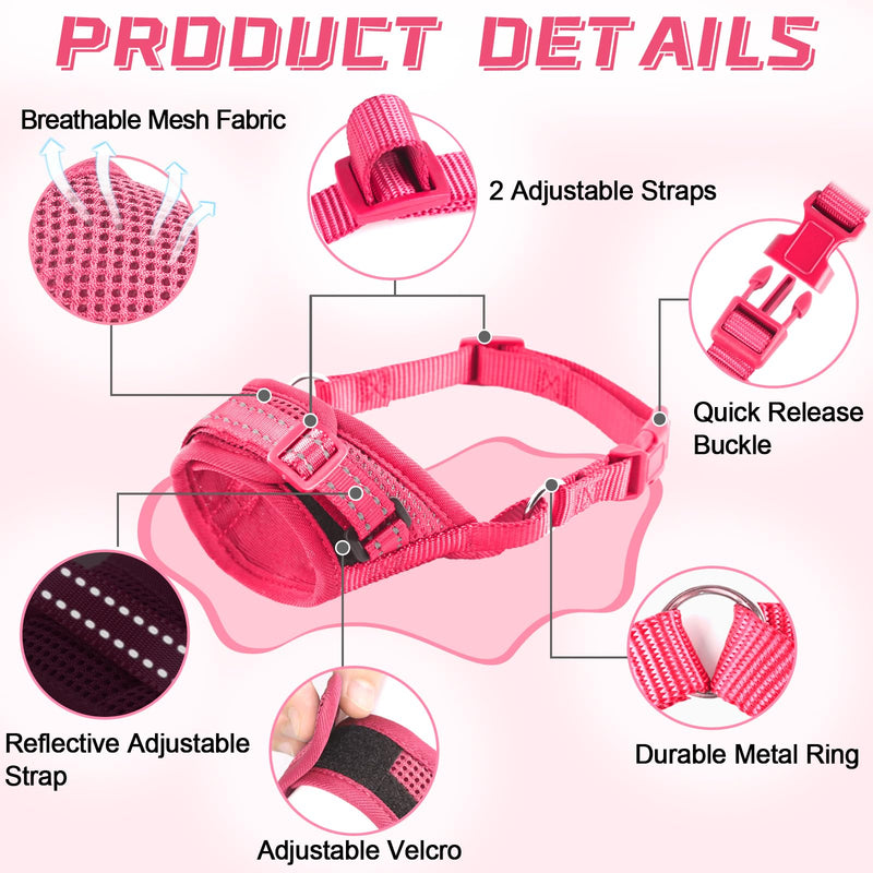 Dog Muzzle Soft Air Mesh Muzzle for Large Dogs, Adjustable Pet Muzzle for Small Medium Dogs to Drink Freely, Breathable Reflective Muzzle for Dogs to Prevent Biting Barking((Pink,L-7) - PawsPlanet Australia
