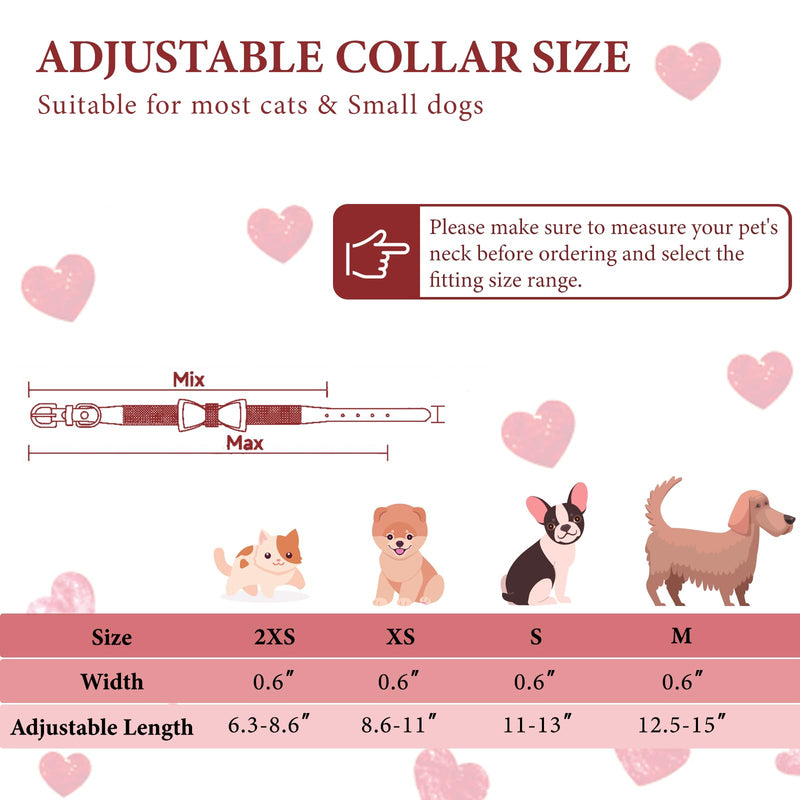 Pink Rhinestone Dog Collars for Medium Dogs, 2-Pack Bling Dog Collar Soft Suede Glitter Diamond Jewelry Crystal Female Puppy Collar with Bow for XS Small Medium Girl Dogs & Cats (M) P M(Neck 12.5"-15") - PawsPlanet Australia