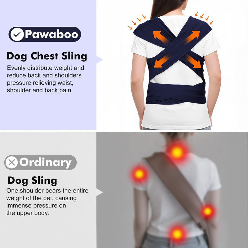 Pawaboo Pet Sling Carrier, Hands Free Dog Carrier Sling for Small Dogs and Cats, Puppy Kitten Pouch Soft Cotton Front Facing Cat Carriers Papoose, Reduce Back Neck Pain, Navy Blue A-Navy Blue - PawsPlanet Australia