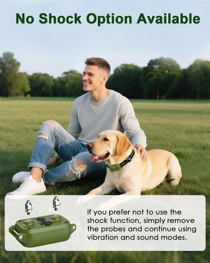 Shock Collar for Dogs, IP67 Waterproof Dog Training Collar with Remote Control, 3 Modes: Beep, Vibration, Safe Static, Rechargeable Adjustable for 15-110lbs Medium Large Dogs Green